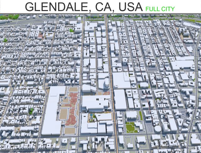 glendale city california 30km 3D Модель .c4d .max .obj .3ds .fbx .stl .blend 