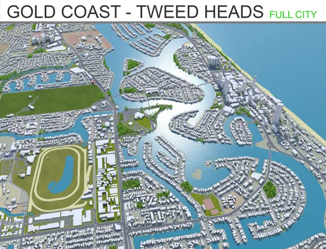 Gold coast tweed heads city australia 80km 3D Model .c4d .max .obj .3ds .fbx .stl .blend 