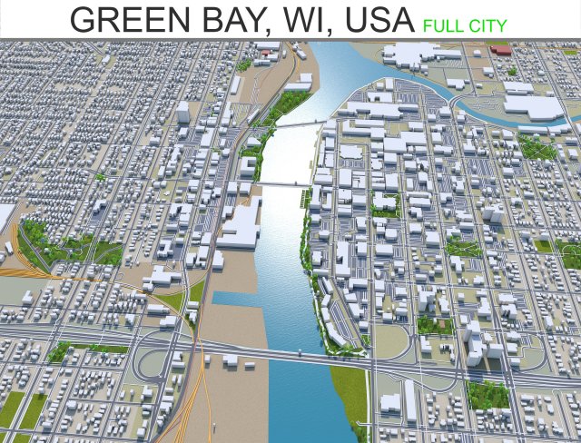 green bay city wisconsin usa 40km 3D Модель .c4d .max .obj .3ds .fbx .stl .blend 