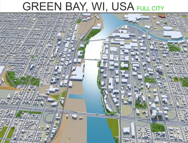 green bay city wisconsin usa 40km 3D Model .c4d .max .obj .3ds .fbx .stl .blend 