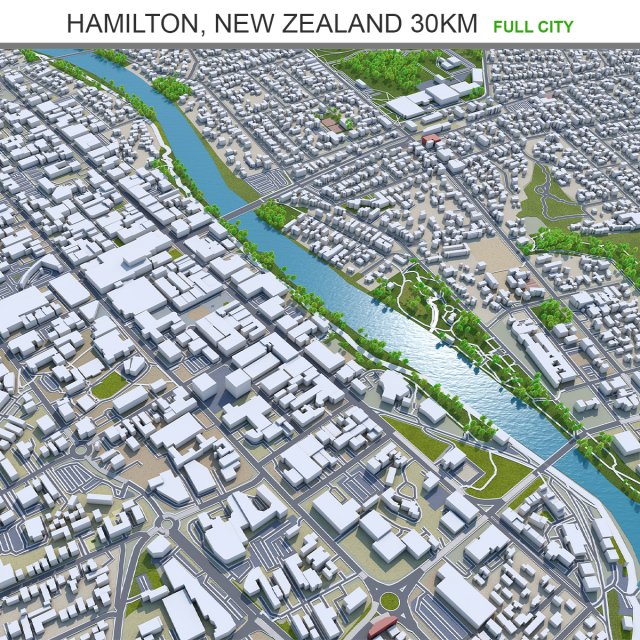 Hamilton city new zealand 30km 3Dモデル .c4d .max .obj .3ds .fbx .stl .blend