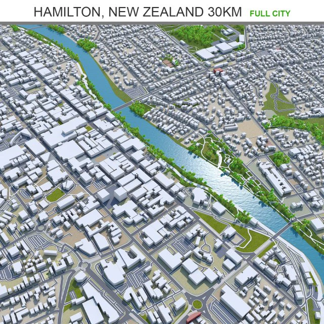 Hamilton city new zealand 30km 3D Model .c4d .max .obj .3ds .fbx .stl .blend 