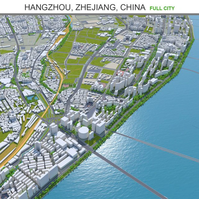Hangzhou zhejiang city china 250km 3D Model .c4d .max .obj .3ds .fbx .stl .blend 