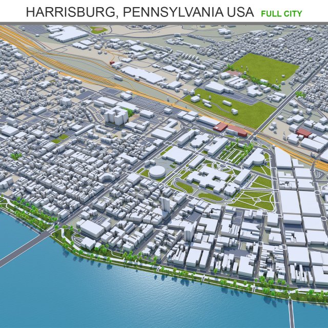 Harrisburg pennsylvania 40km Model 3D .c4d .max .obj .3ds .fbx .stl .blend