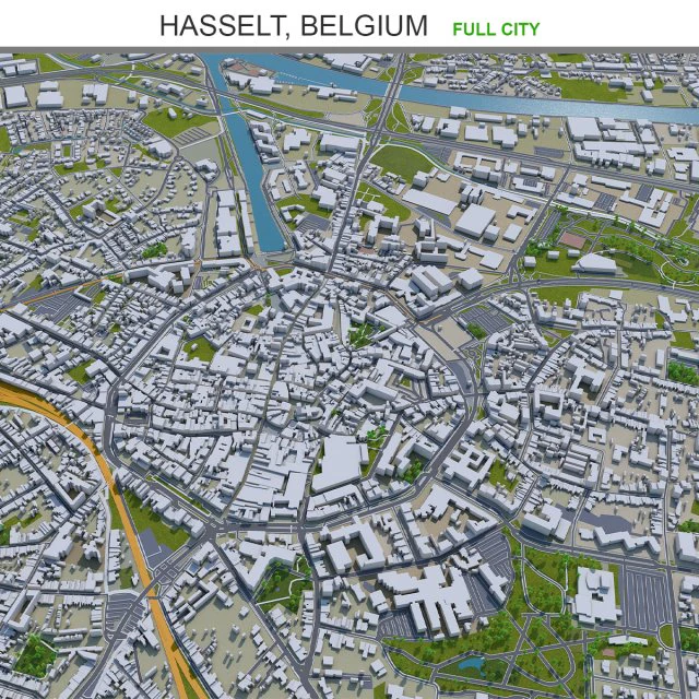 Hasselt city belgium 30km 3D Model .c4d .max .obj .3ds .fbx .stl .blend