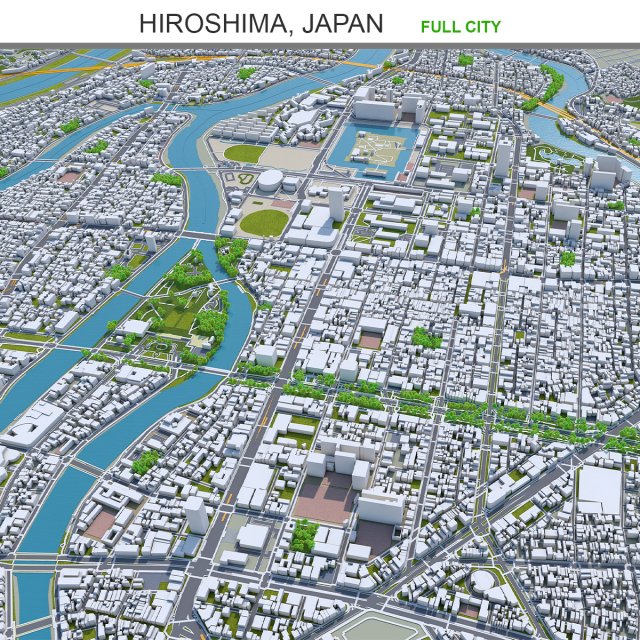 Hiroshima city japan 70km Modelo 3D .c4d .max .obj .3ds .fbx .stl .blend 