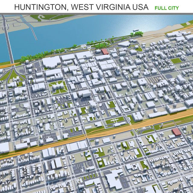 Huntington city west virginia 35km 3D Model .c4d .max .obj .3ds .fbx .stl .blend