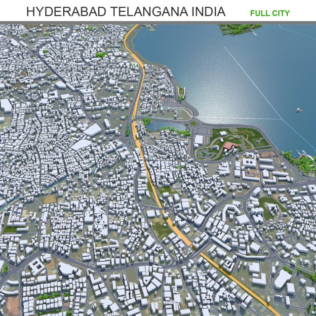Hyderabad city india 60km Model 3D .c4d .max .obj .3ds .fbx .stl .blend 
