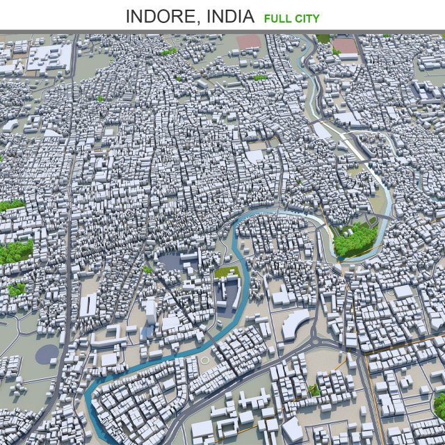 Indore city india 30km Modello 3D .c4d .max .obj .3ds .fbx .stl .blend 