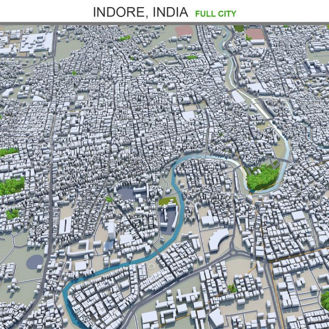 Indore city india 30km 3D Model .c4d .max .obj .3ds .fbx .stl .blend 
