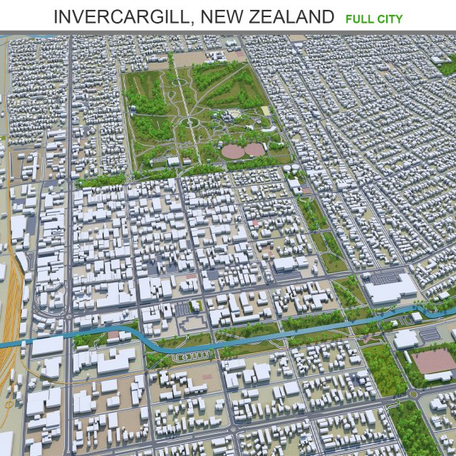 Invercargill city new zealand 30 km 3D 模型 .c4d .max .obj .3ds .fbx .stl .blend