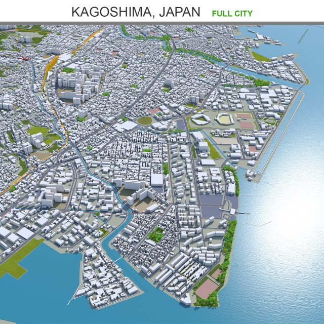Kagoshima city japan 100km 3D Model .c4d .max .obj .3ds .fbx .stl .blend 