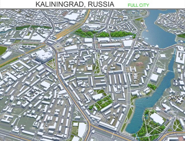 Kaliningrad city russia 40km 3D Model .c4d .max .obj .3ds .fbx .stl .blend 