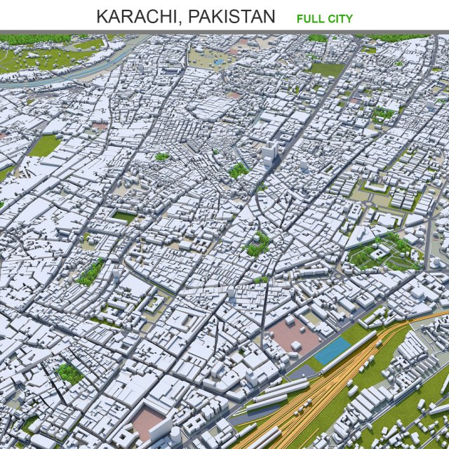 Karachi city pakistan 150km 3D Model .c4d .max .obj .3ds .fbx .stl .blend 