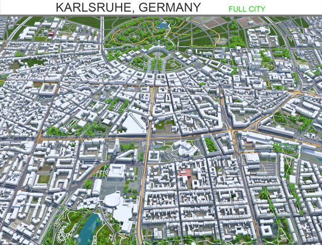 Karlsruhe city germany 40km 3D Модель .c4d .max .obj .3ds .fbx .stl .blend 