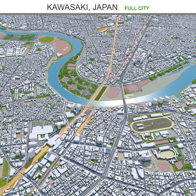 Kawasaki city japan 50km Model 3D .c4d .max .obj .3ds .fbx .stl .blend 