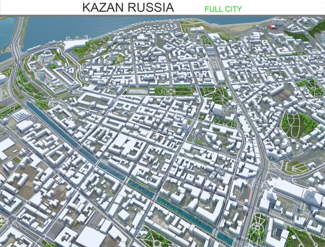 Kazan city russia 70km 3D Model .c4d .max .obj .3ds .fbx .stl .blend 