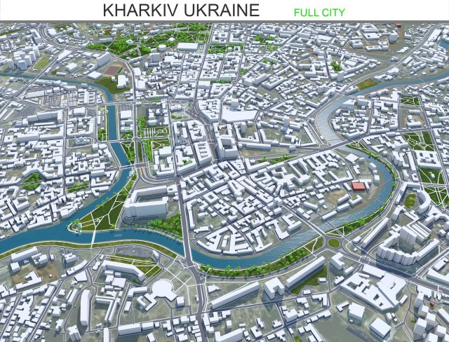 Kharkiv city ukraine 60 km 3D Model .c4d .max .obj .3ds .fbx .stl .blend 