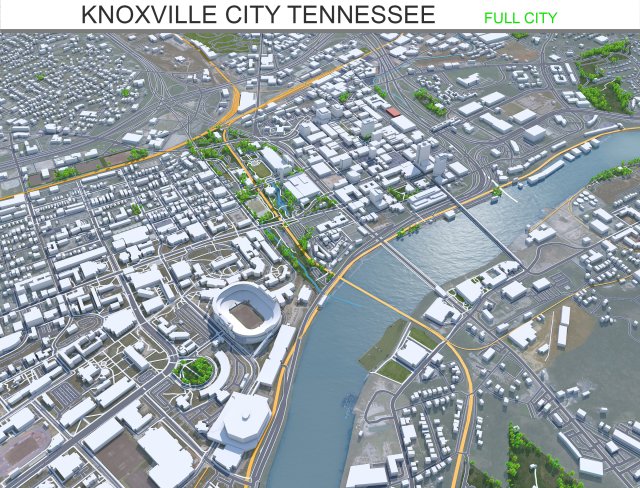 Knoxville city tennessee 100 km Modelo 3D .c4d .max .obj .3ds .fbx .stl .blend