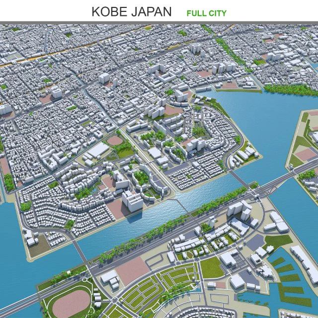 Kobe city japan 80km 3D Model .c4d .max .obj .3ds .fbx .stl .blend 