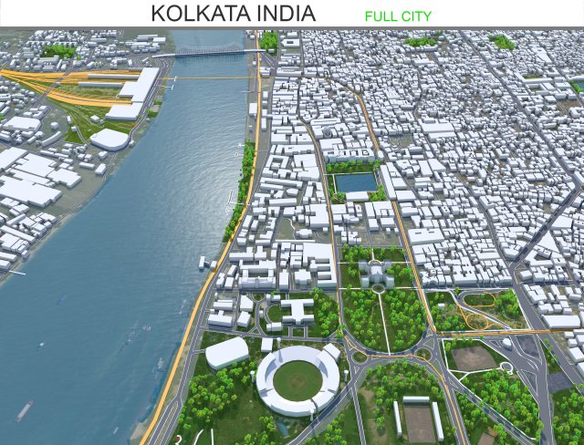 Kolkata city india 100km 3Dモデル .c4d .max .obj .3ds .fbx .stl .blend 