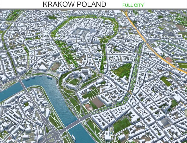 Krakow city poland 70km 3D Model .c4d .max .obj .3ds .fbx .stl .blend 