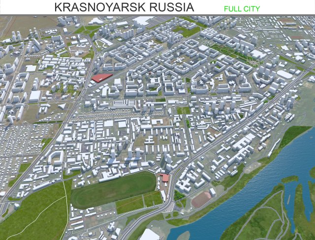 Krasnoyarsk city russia 110km 3D Model .c4d .max .obj .3ds .fbx .stl .blend 