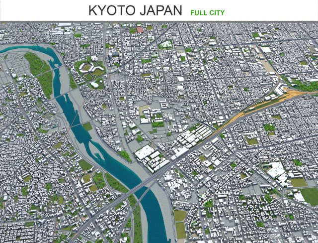 kyoto city japan 80km 3D Model .c4d .max .obj .3ds .fbx .stl .blend 
