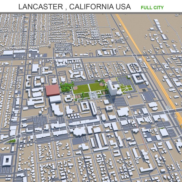 Lancaster city california 70km 3D 模型 .c4d .max .obj .3ds .fbx .stl .blend 