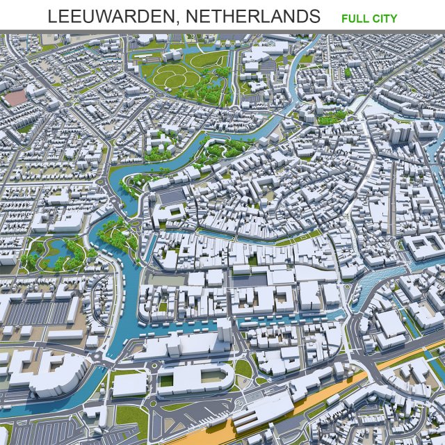 Leeuwarden city netherlands 40km 3D 模型 .c4d .max .obj .3ds .fbx .stl .blend