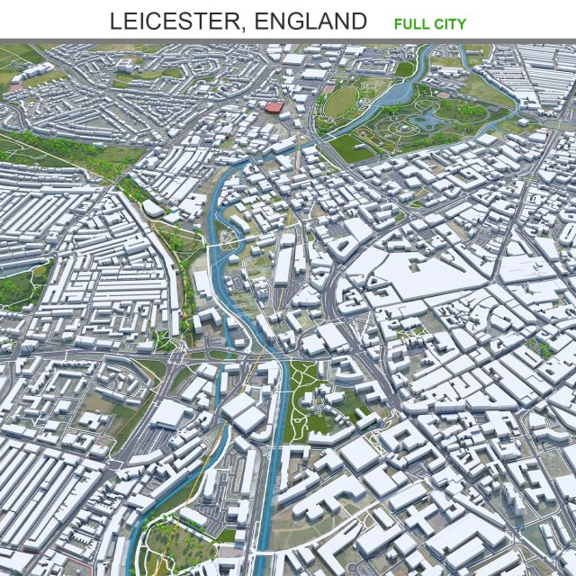Leicester city england 50km 3D Model .c4d .max .obj .3ds .fbx .stl .blend 