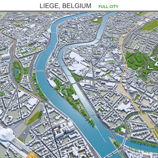 Liege city belgium 40km 3D Model .c4d .max .obj .3ds .fbx .stl .blend 