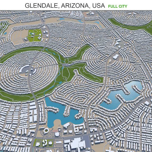 Glendale az city usa 80km 3D Model .c4d .max .obj .3ds .fbx .stl .blend
