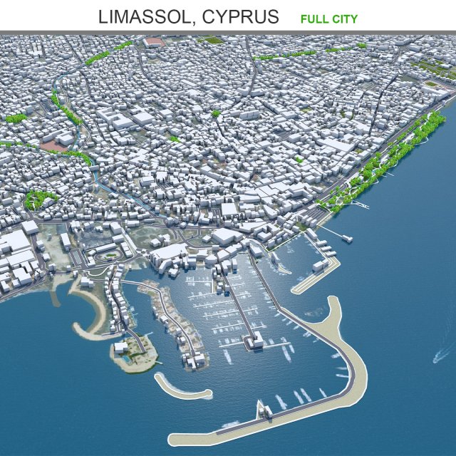 Limassol city cyprus 40km 3D Модель .c4d .max .obj .3ds .fbx .stl .blend 