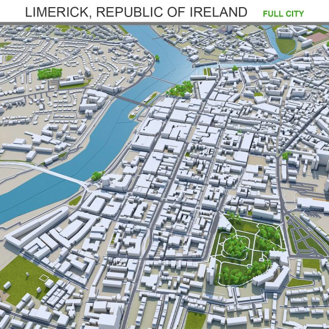Limerick republic of ireland city 40km 3D Model .c4d .max .obj .3ds .fbx .stl .blend 