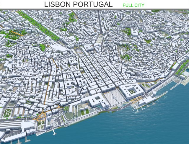 Lisbon city portugal 40km Model 3D .c4d .max .obj .3ds .fbx .stl .blend 