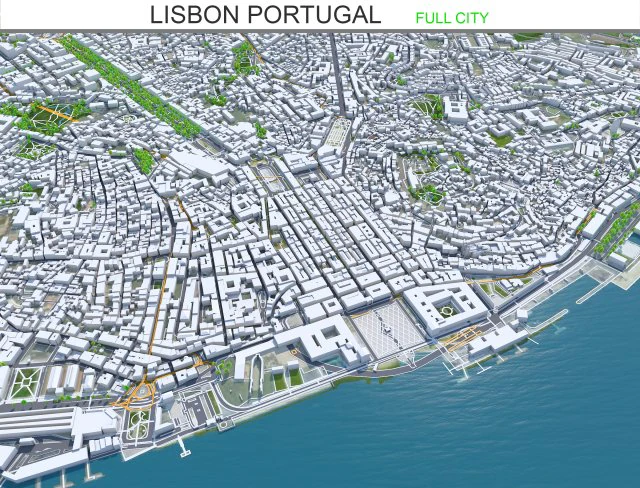 Lisbon city portugal 40km 3D Model .c4d .max .obj .3ds .fbx .stl .blend 