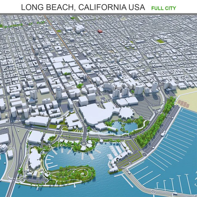 Long beach city california 40km 3D Model .c4d .max .obj .3ds .fbx .stl .blend 