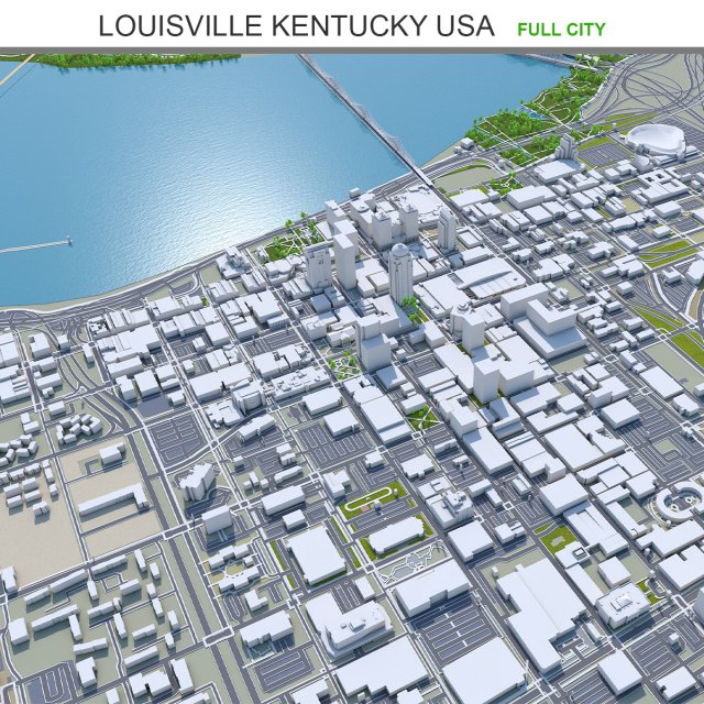 Louisville kentucky city usa 80km 3Dモデル .c4d .max .obj .3ds .fbx .stl .blend 