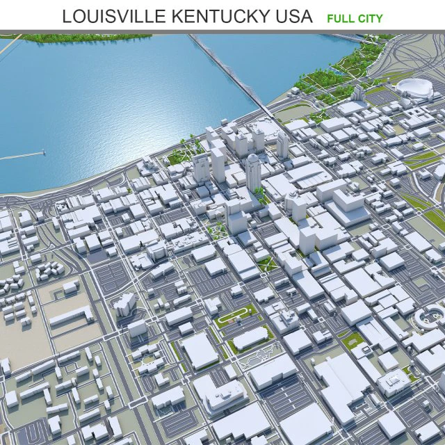 Louisville kentucky city usa 80km 3D Model .c4d .max .obj .3ds .fbx .stl .blend