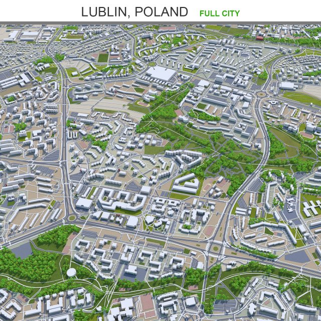 Lublin city poland 40km 3D Model .c4d .max .obj .3ds .fbx .stl .blend