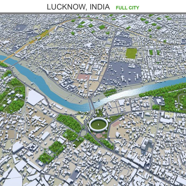 Lucknow city india 50km 3D Model .c4d .max .obj .3ds .fbx .stl .blend