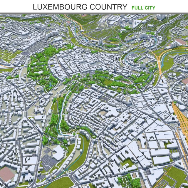 Luxembourg city country 140 km 3D Model .c4d .max .obj .3ds .fbx .stl .blend 