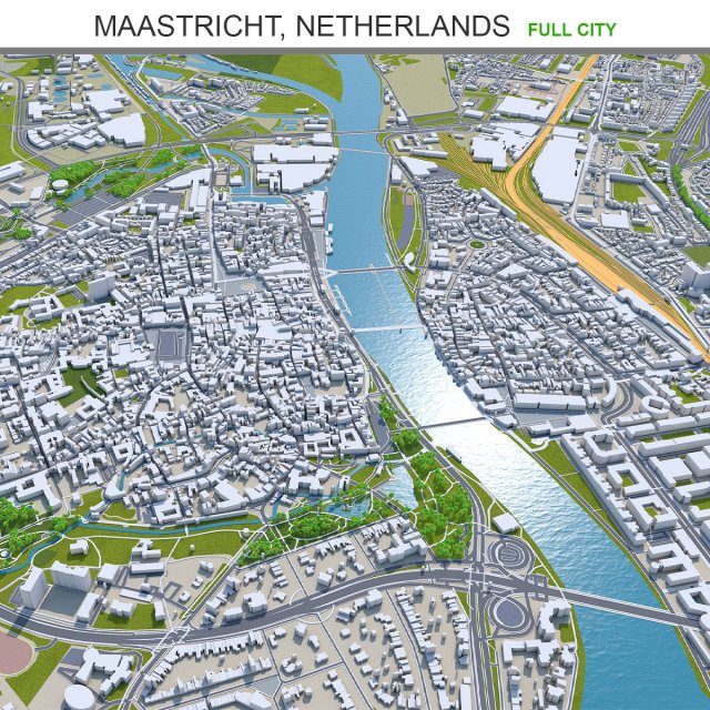 Maastricht city netherlands 50km Modello 3D .c4d .max .obj .3ds .fbx .stl .blend 