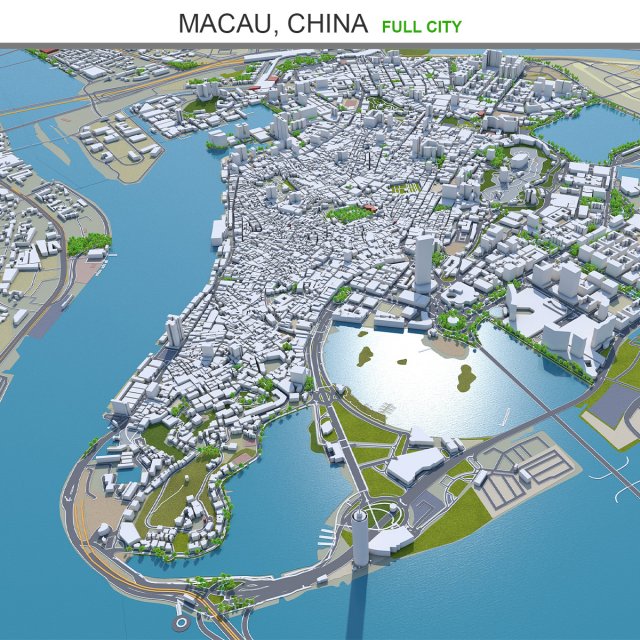 Macau city china 30km 3D 模型 .c4d .max .obj .3ds .fbx .stl .blend 