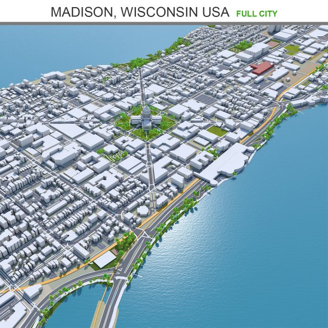 Madison city wisconsin 60km 3D-Modell .c4d .max .obj .3ds .fbx .stl .blend 