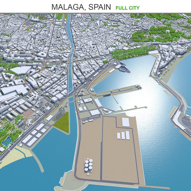 Malaga city spain 70km 3D Model .c4d .max .obj .3ds .fbx .stl .blend