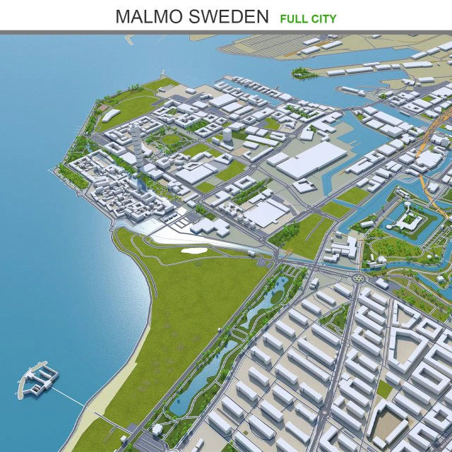 Malmo city sweden 40km 3D Model .c4d .max .obj .3ds .fbx .stl .blend 