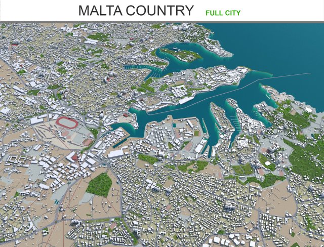 malta city country 3d model 50km 3D Модель .c4d .max .obj .3ds .fbx .stl .blend 