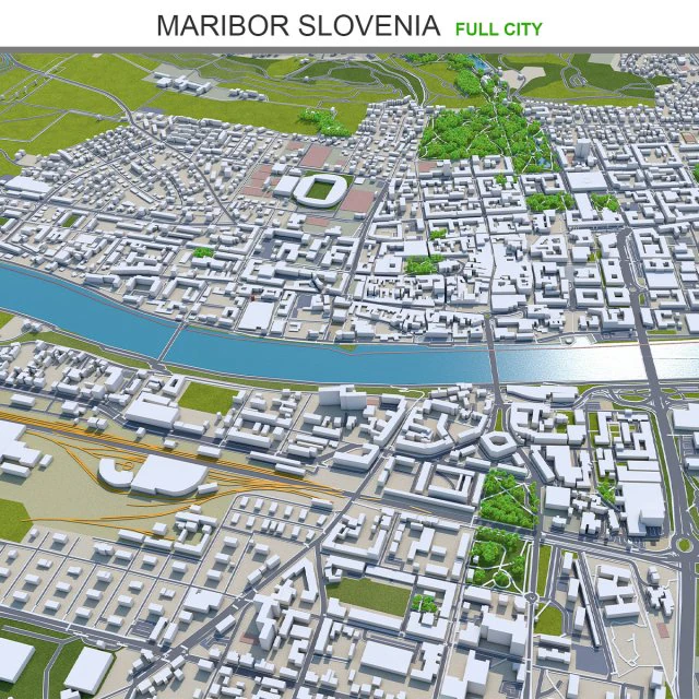 Maribor city slovenia 30km 3D Model .c4d .max .obj .3ds .fbx .stl .blend 